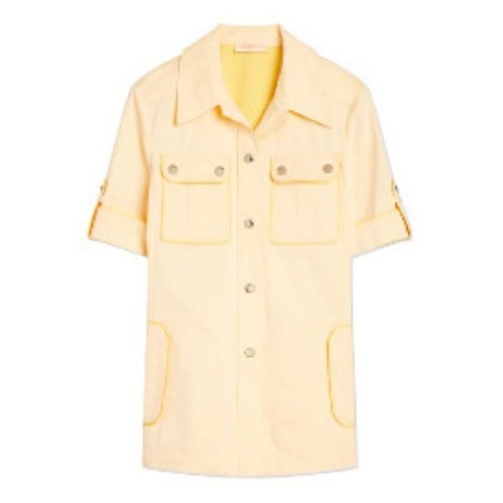 NEW Tory Burch Cotton Twill Safari Shirt in Iced Lemon size 00